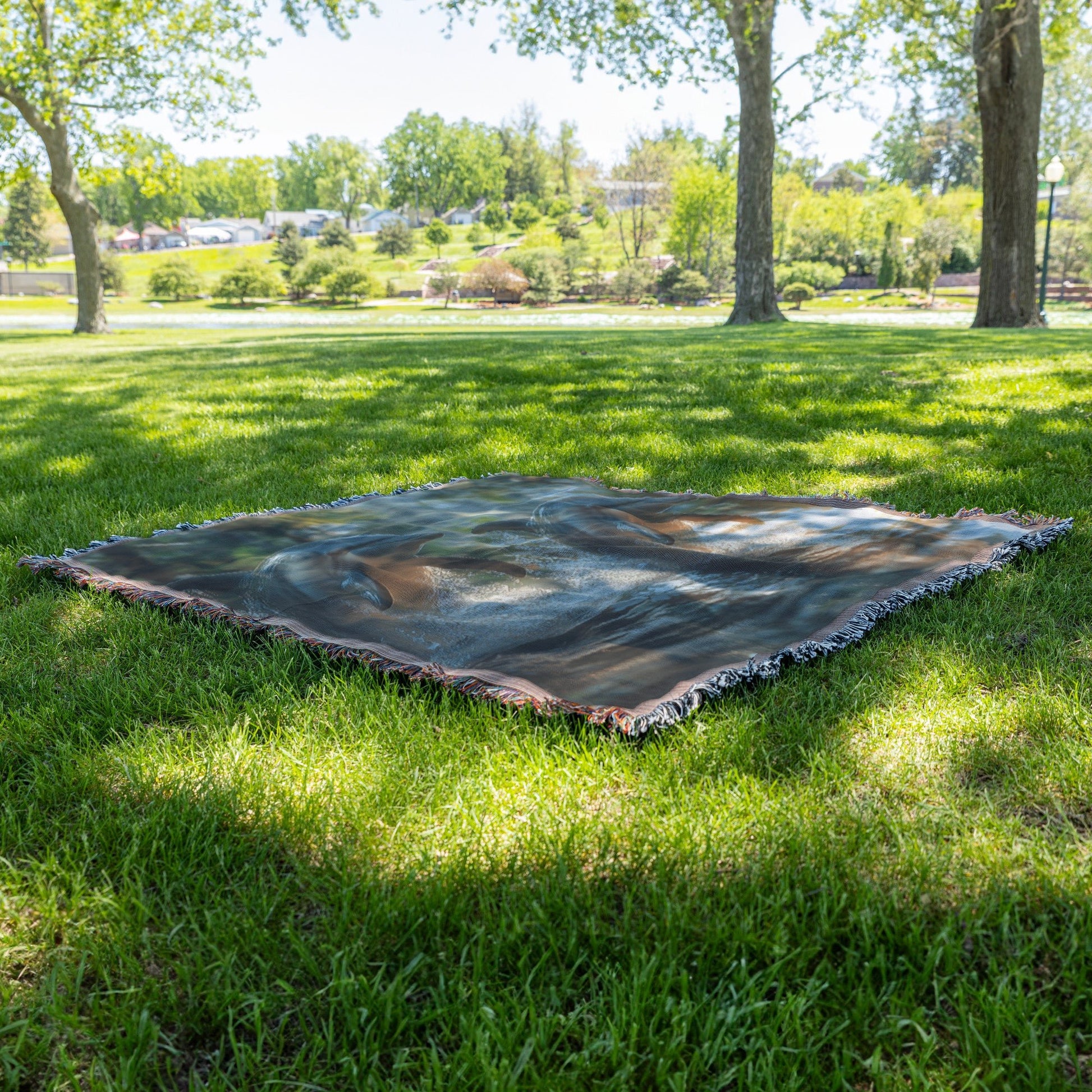 Playful Dolphins Woven Throw Blanket  Vibrant Ocean Wildlife Decor Perfect for Nature & Ocean Lovers Cozy Home Living Room or Office Accent - Awakening Righteousness