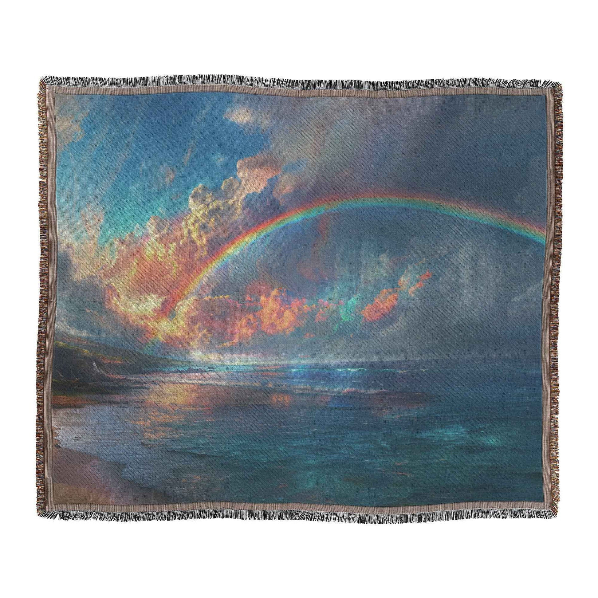 Rainbow Over the Sea Christian Throw Blanket  Cozy Woven Kids Comfort Blanket with Hope and Peace  Faith-Inspired Magic and Joy Blanket For Children