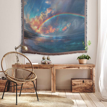 Rainbow Over the Sea Christian Throw Blanket  Cozy Woven Kids Comfort Blanket with Hope and Peace  Faith-Inspired Magic and Joy Blanket For Children