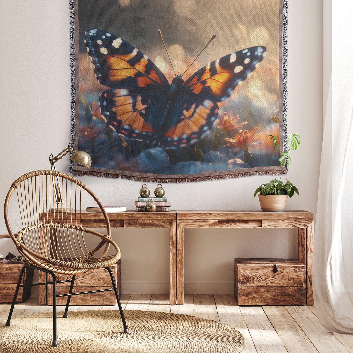 Serene Butterfly on Bloom Christian Throw Blanket  Cozy Woven Kids Comfort Blanket with Hope  Holy Faith Inspired Prayer Healing Blanket for Children - Awakening Righteousness