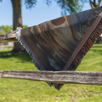 Serene Jungle River with Leaping Dolphins  Vibrant Tropical Nature Woven Throw Blanket  Perfect Home Décor for Ocean and Wildlife Enthusiasts - Awakening Righteousness
