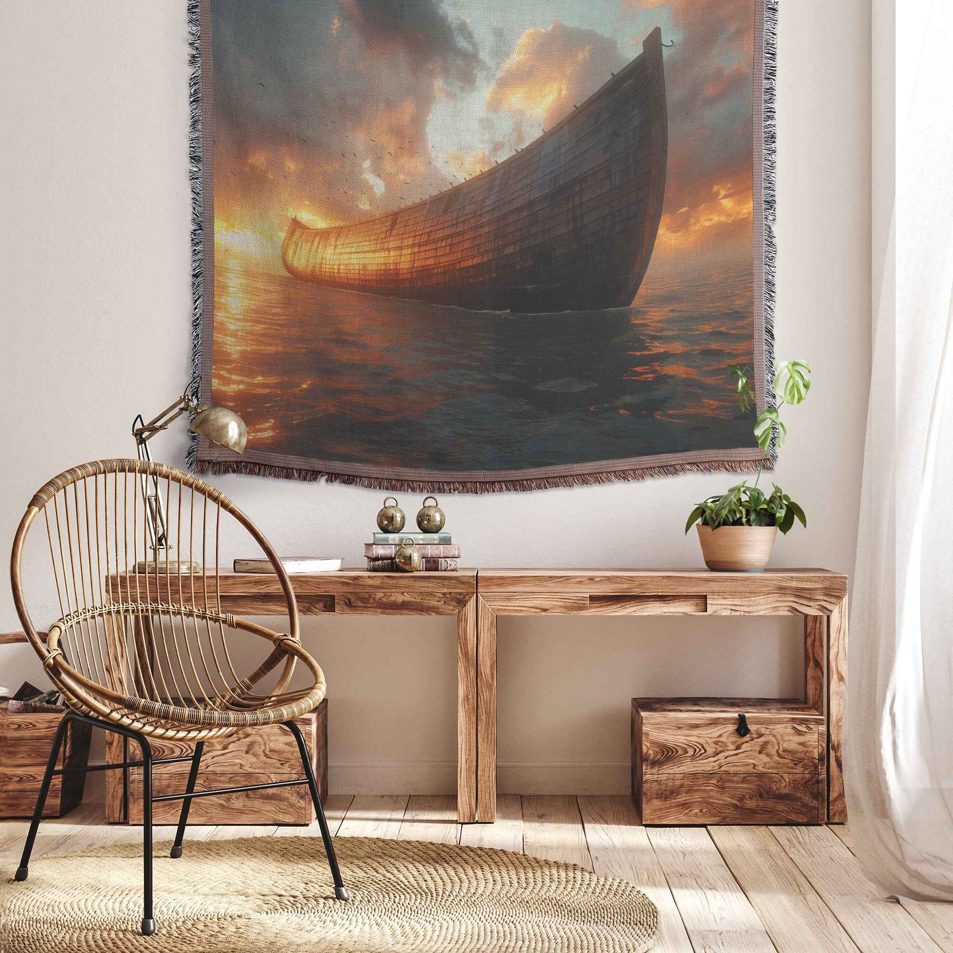 Serene Noah's Ark Floating on the Ocean Christian Throw Blanket  Cozy Woven Kids Comfort Blanket with Hope  Holy Faith Inspired Prayer Healing Blanket for Children