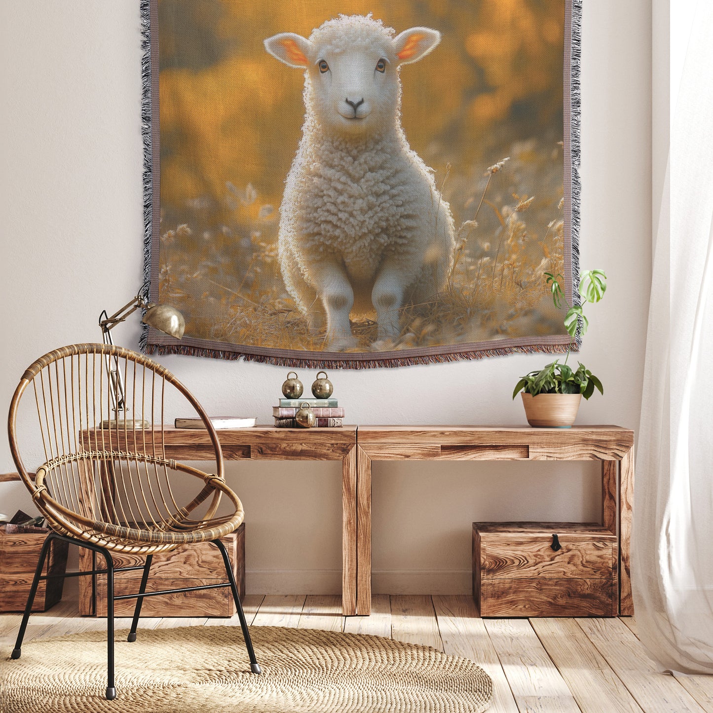 Sheep in Autumn Grass Christian Throw Blanket  Cozy Woven Kids Comfort Blanket with Warmth  Holy Faith Inspired Prayer Healing Blanket for Children - Awakening Righteousness