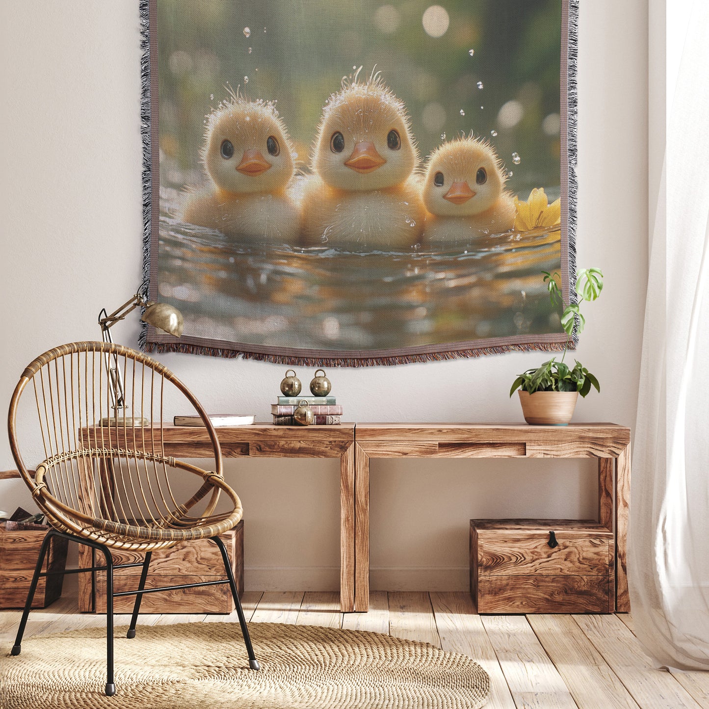 Three Playful Ducklings Throw Blanket  Cozy Woven Kids Comfort Blanket with Joyful Innocence  Nature-Inspired Prayer Healing Blanket for Children - Awakening Righteousness