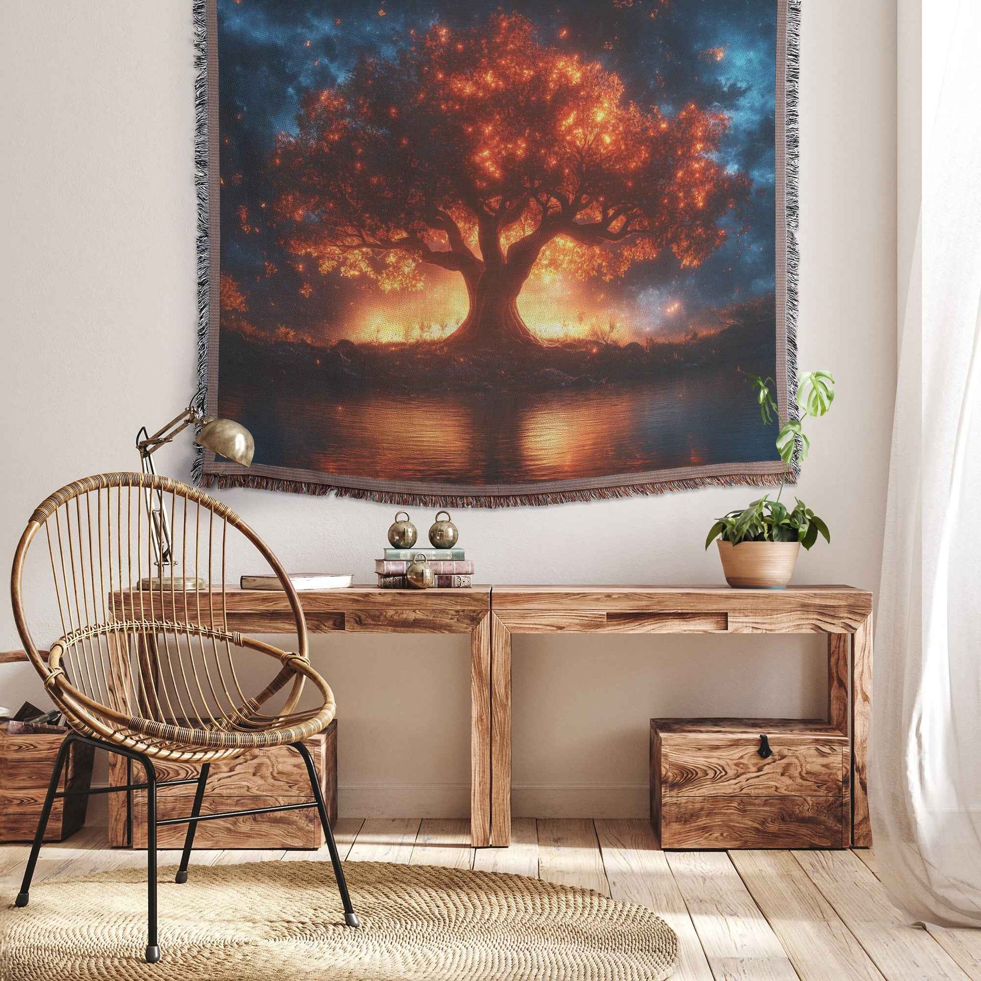 Tree of Life Adorned with Glowing Lights Christian Throw Blanket  Cozy Woven Kids Comfort Blanket  Holy Faith Inspired Healing Blanket for Children