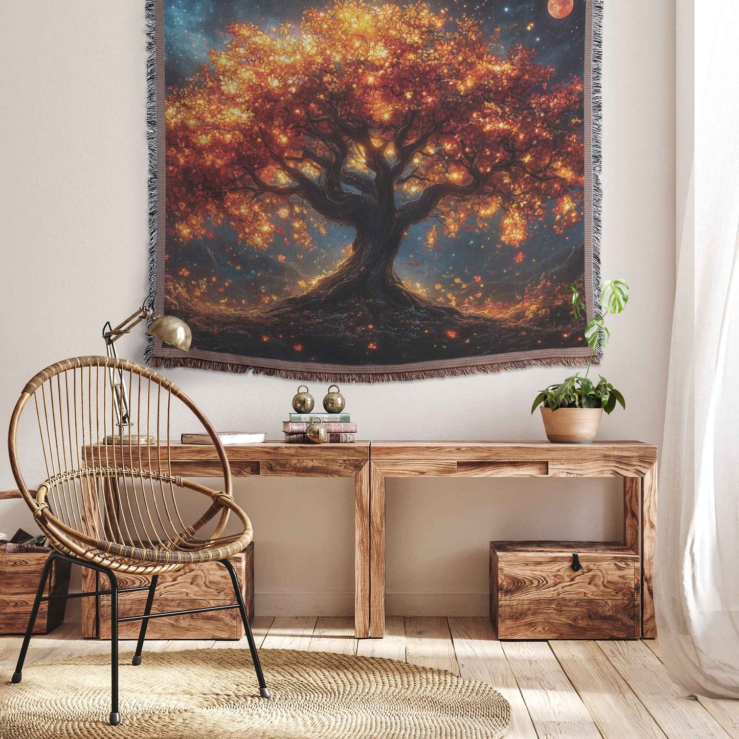 Tree of Life Adorned with Vibrant Autumn Leaves Christian Throw Blanket  Cozy Woven Kids Comfort Blanket  Holy Faith Inspired Healing Blanket for Children