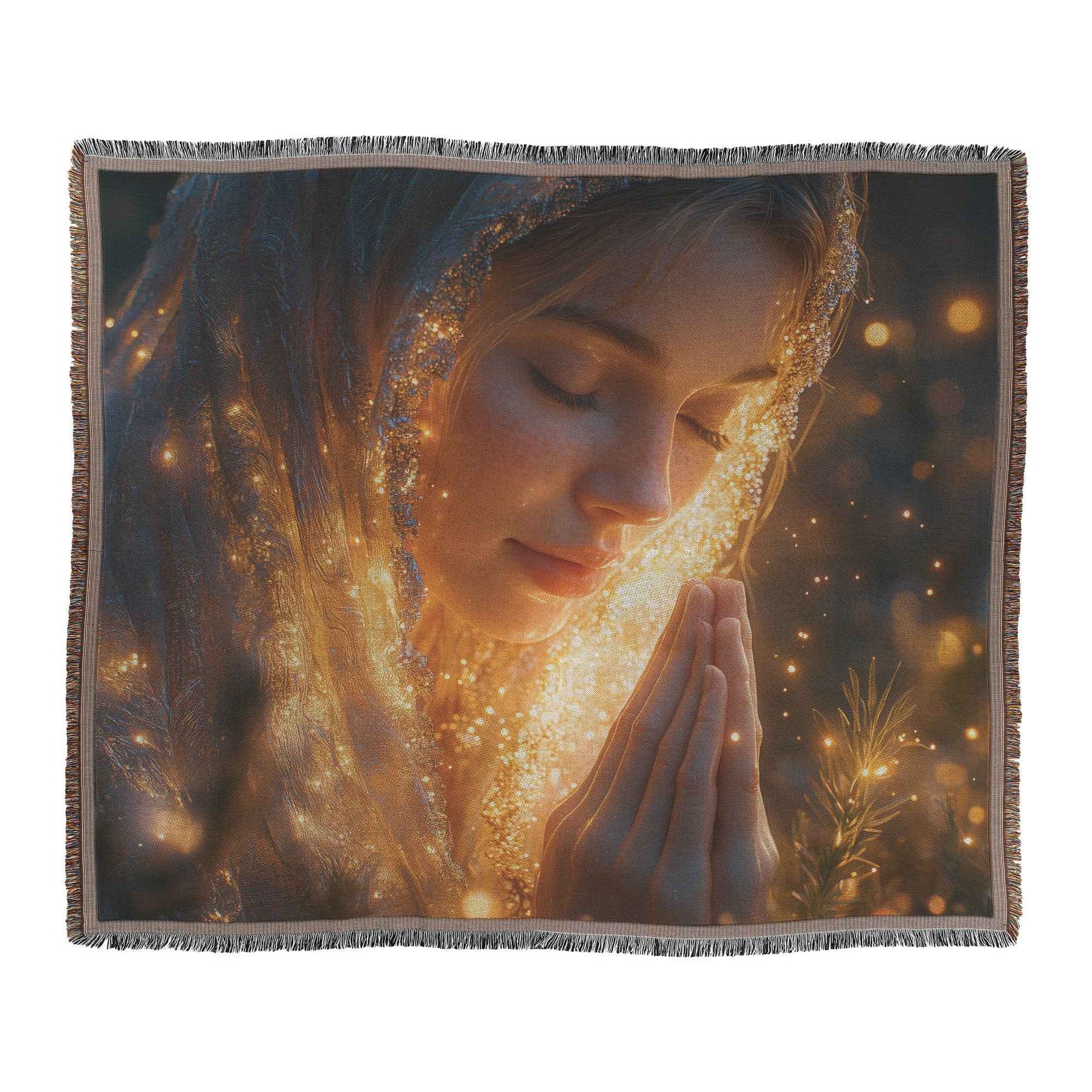 Woman in Prayer Christian Throw Blanket  Cozy Woven Kids Comfort Blanket Embracing Faith and Spiritual Grace  Holy Faith Inspired Prayer Healing Blanket for Children