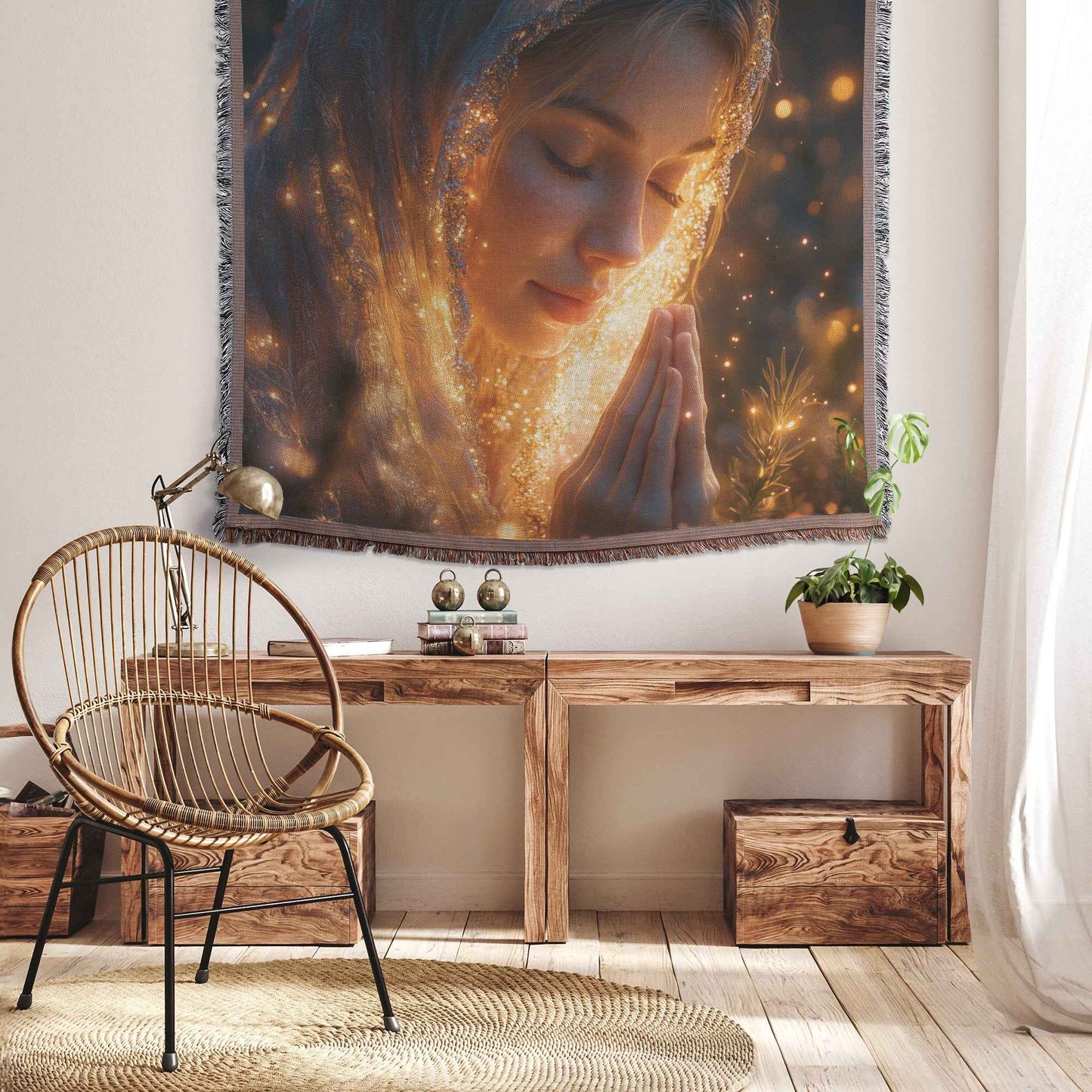 Woman in Prayer Christian Throw Blanket  Cozy Woven Kids Comfort Blanket Embracing Faith and Spiritual Grace  Holy Faith Inspired Prayer Healing Blanket for Children