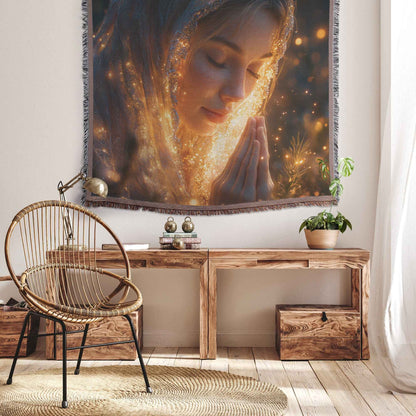 Woman in Prayer Christian Throw Blanket  Cozy Woven Kids Comfort Blanket Embracing Faith and Spiritual Grace  Holy Faith Inspired Prayer Healing Blanket for Children