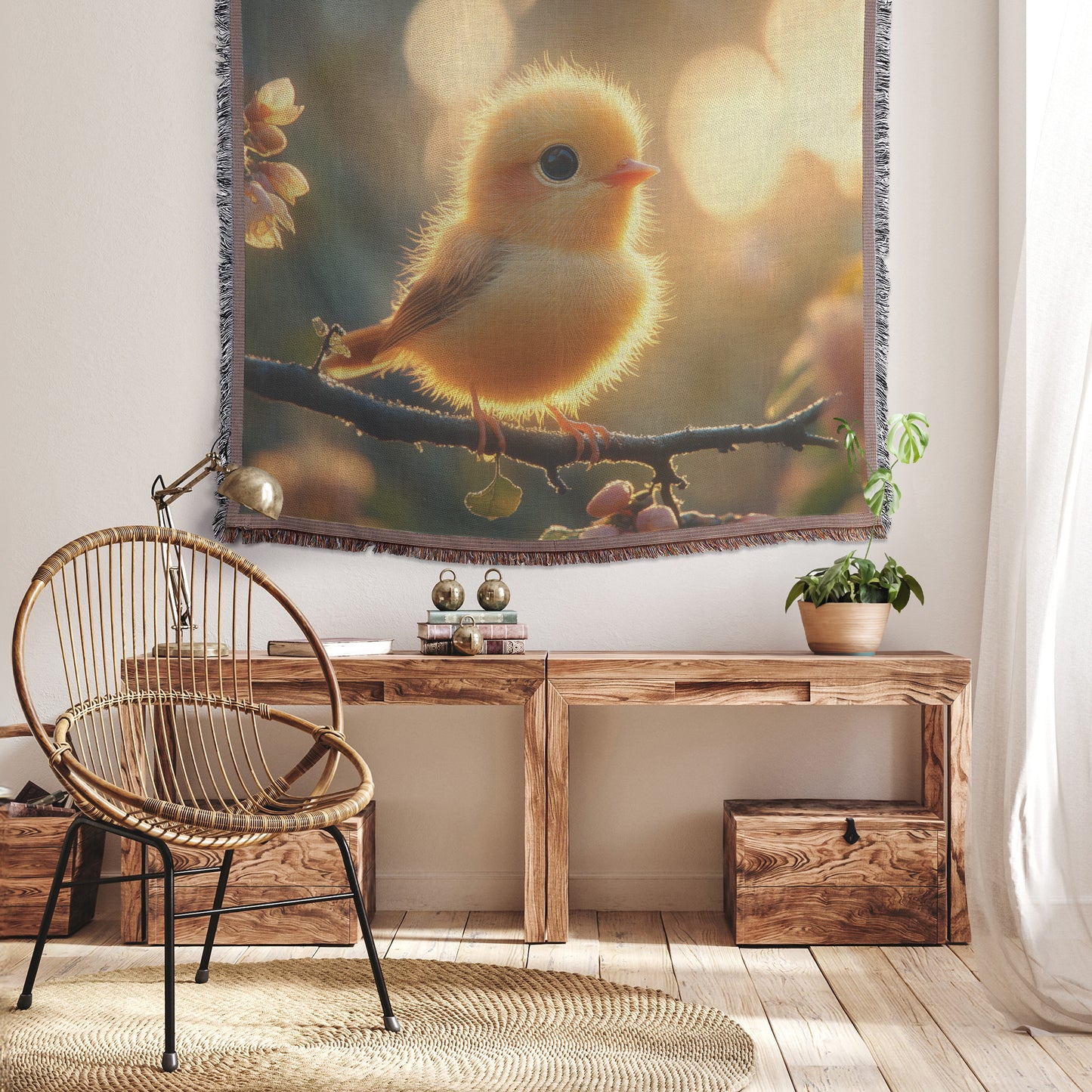 Yellow Bird on Apple Tree Christian Throw Blanket  Cozy Woven Kids Comfort Blanket with Serenity  Holy Faith Inspired Prayer Healing Blanket for Children - Awakening Righteousness