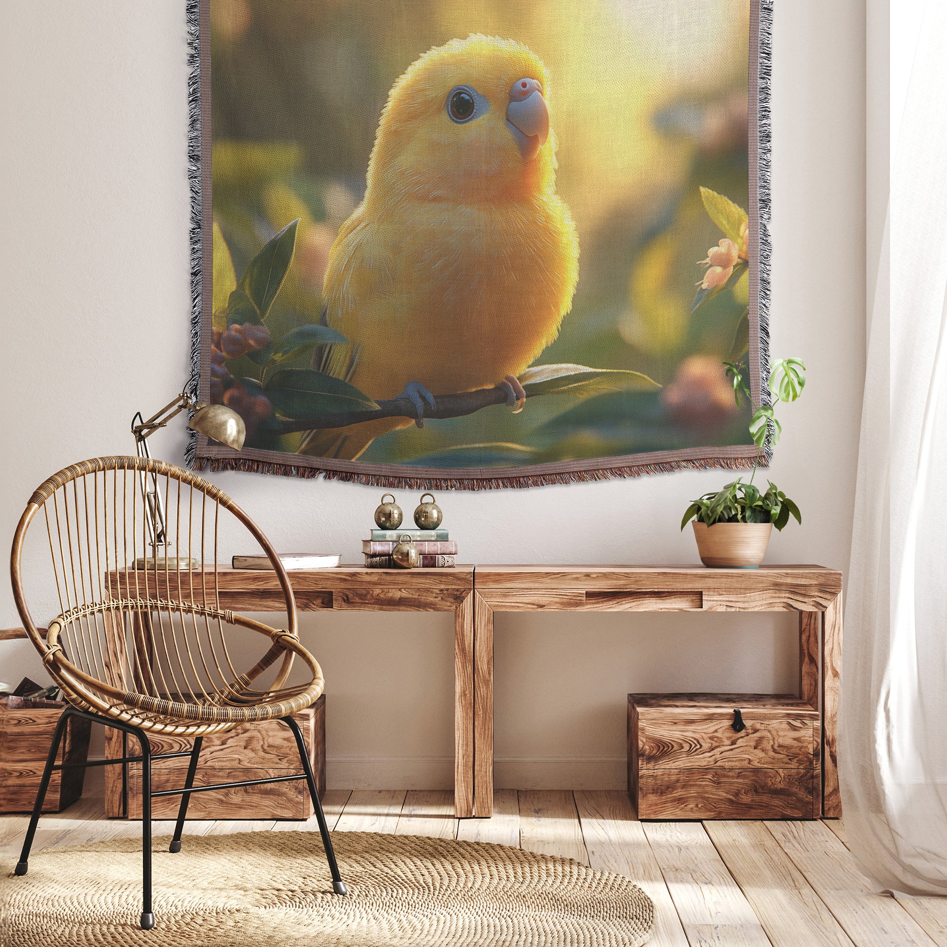 Yellow Parrot in Apple Tree Christian Throw Blanket  Cozy Woven Kids Comfort Blanket with Serenity  Holy Faith Inspired Prayer Healing Blanket for Children - Awakening Righteousness