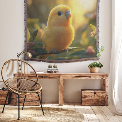 Yellow Parrot in Apple Tree Christian Throw Blanket  Cozy Woven Kids Comfort Blanket with Serenity  Holy Faith Inspired Prayer Healing Blanket for Children - Awakening Righteousness