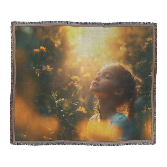 Young Girl in Blooming Garden Christian Throw Blanket  Cozy Woven Kids Comfort Blanket  Holy Faith Inspired Healing Blanket for Children