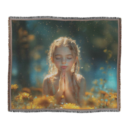 Young Girl in Prayer Among Vibrant Yellow Dandelions Christian Throw Blanket  Cozy Woven Kids Comfort Blanket with Hope  Holy Faith Inspired Prayer Healing Blanket for Children