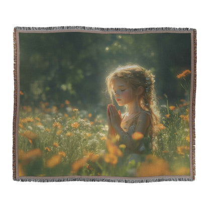 Young Girl Praying in a Serene Garden Christian Throw Blanket  Cozy Woven Kids Comfort Blanket  Holy Faith Inspired Healing Blanket for Children Awakening Righteousnes