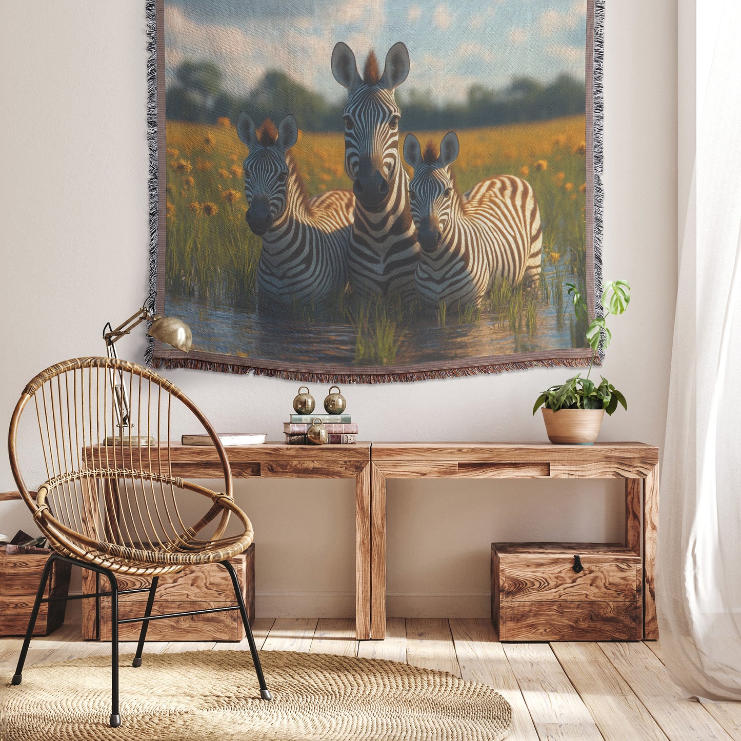 Zebra Family in Wildflower Meadow Christian Throw Blanket  Cozy Woven Kids Comfort Blanket with Tranquility  Holy Faith Inspired Prayer Healing Blanket for Children - Awakening Righteousness