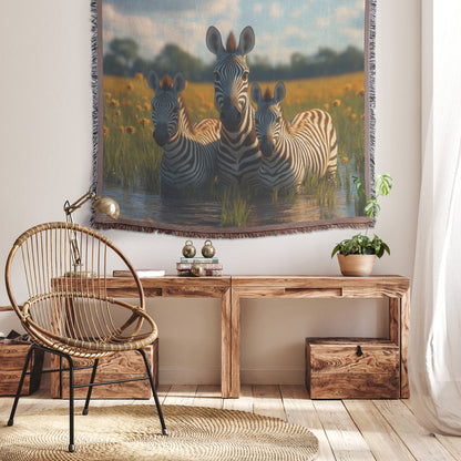 Zebra Family in Wildflower Meadow Christian Throw Blanket  Cozy Woven Kids Comfort Blanket with Tranquility  Holy Faith Inspired Prayer Healing Blanket for Children - Awakening Righteousness