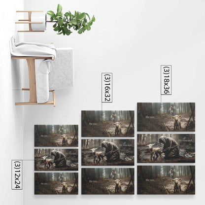 Jesus Christ In The Forest He Ran He Carried He Rescued The Lost Lamb In The Mud 3 Piece Christian Bible Canvas Art Decor
