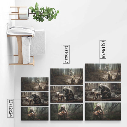 Jesus Christ In The Forest He Ran He Carried He Rescued The Lost Lamb In The Mud 3 Piece Christian Bible Canvas Art Decor