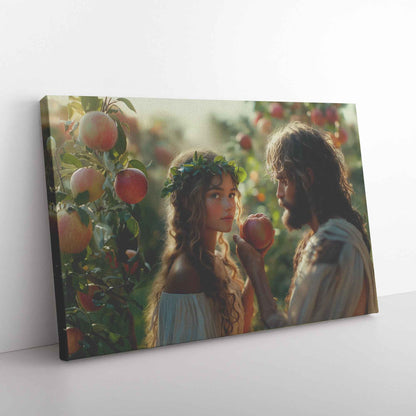 Adam and Eve A Breathtaking Portrait in the Lush Garden of Eden   Christian Canvas Wall Art Decor