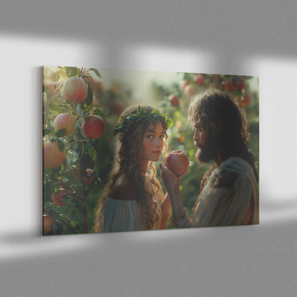 Adam and Eve A Breathtaking Portrait in the Lush Garden of Eden   Christian Canvas Wall Art Decor