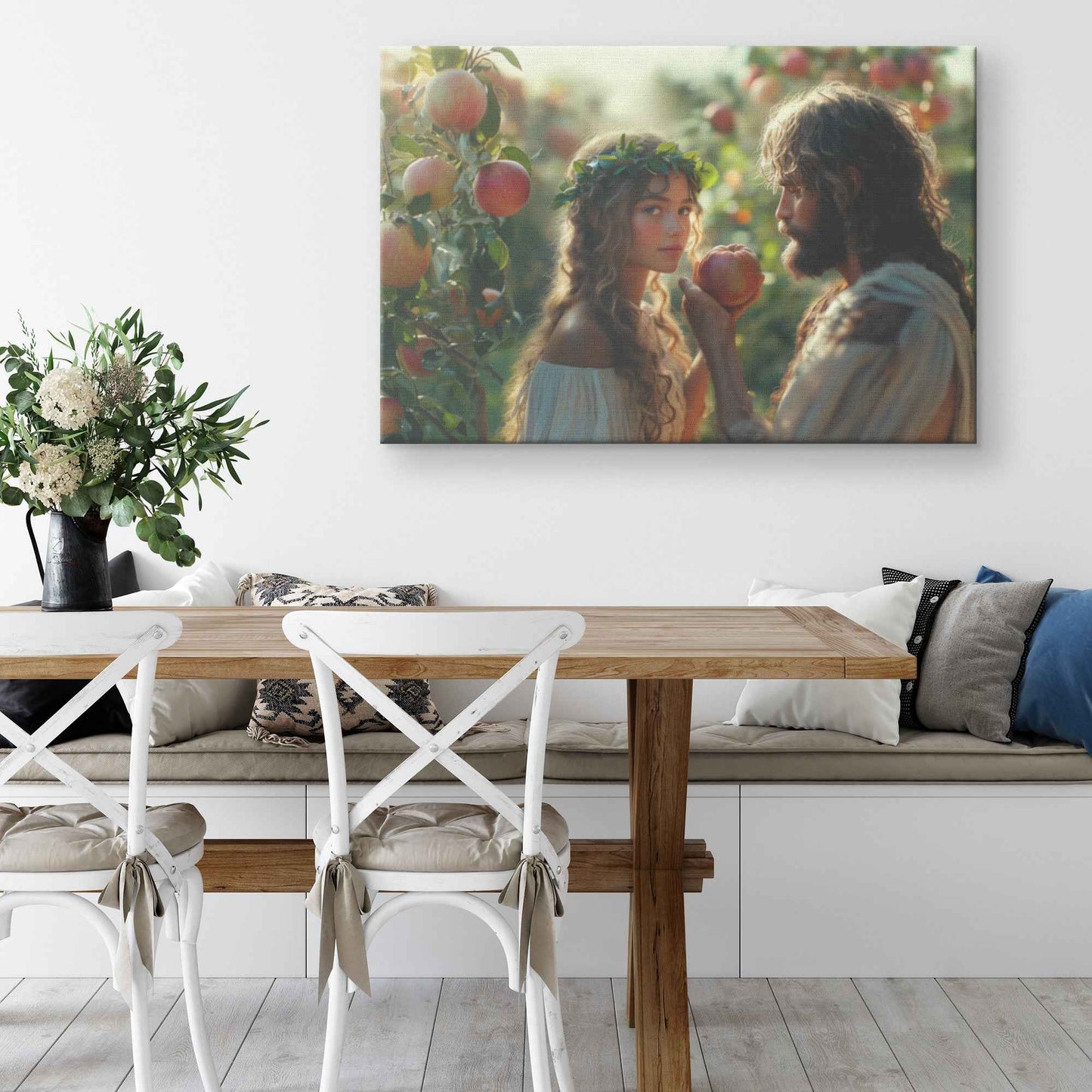 Adam and Eve A Breathtaking Portrait in the Lush Garden of Eden   Christian Canvas Wall Art Decor