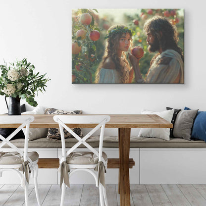 Adam and Eve A Breathtaking Portrait in the Lush Garden of Eden   Christian Canvas Wall Art Decor