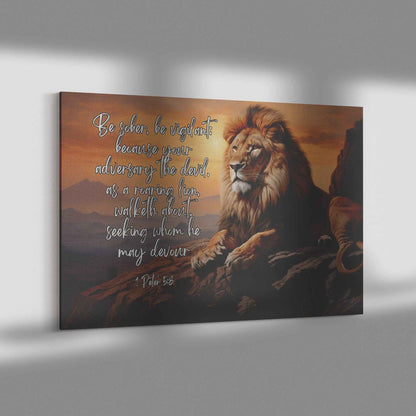 1 Peter 58 Canvas Wall Art Be sober be vigilant; because your adversary the devil as a roaring lion walketh about seeking whom he may devour