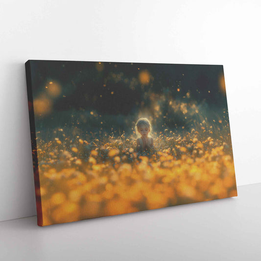 A Little Girl Amidst a Golden Sea of Dandelions   Enchanting Christian Canvas Wall Art Decor