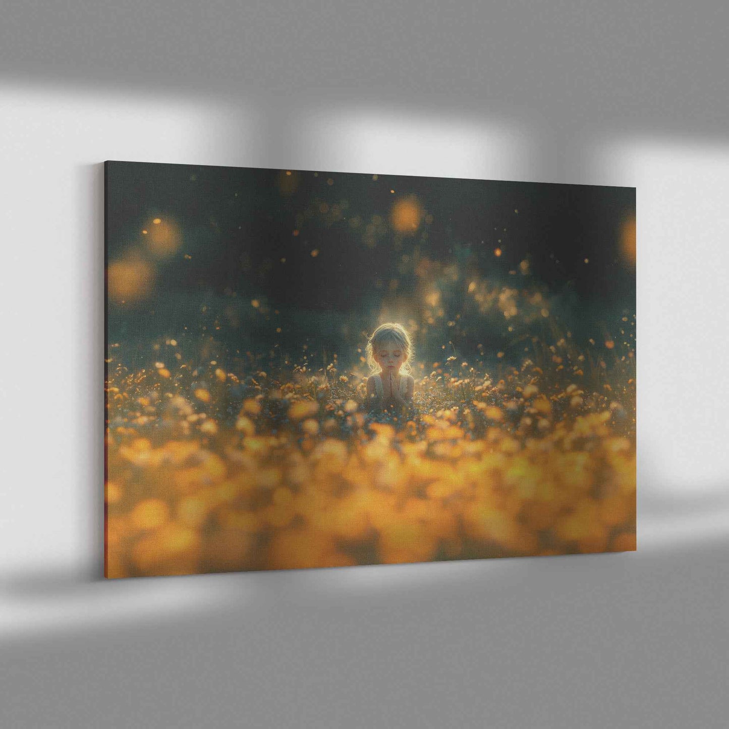 A Little Girl Amidst a Golden Sea of Dandelions   Enchanting Christian Canvas Wall Art Decor