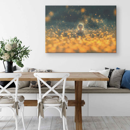 A Little Girl Amidst a Golden Sea of Dandelions   Enchanting Christian Canvas Wall Art Decor