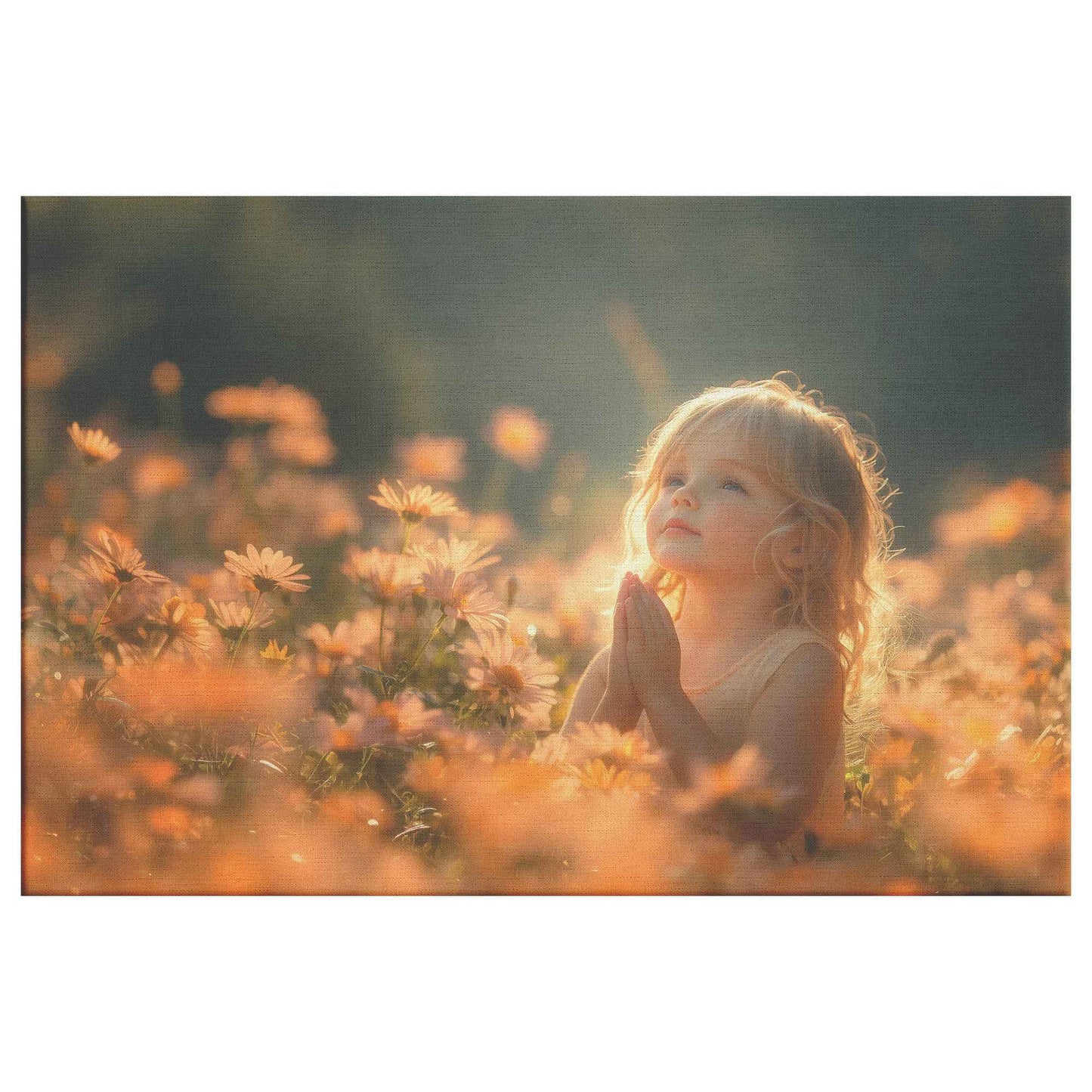 A Little Girl Amongst Orange Blossoms   Heartwarming Christian Canvas Wall Art Decor