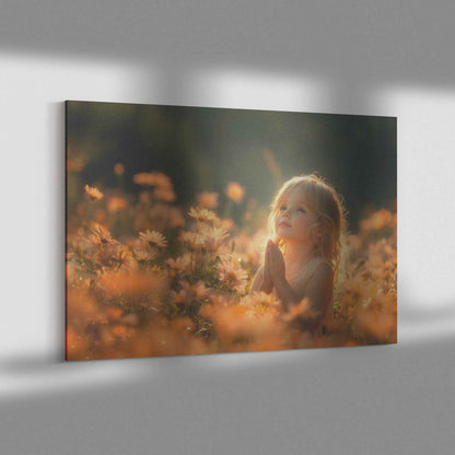 A Little Girl Amongst Orange Blossoms   Heartwarming Christian Canvas Wall Art Decor