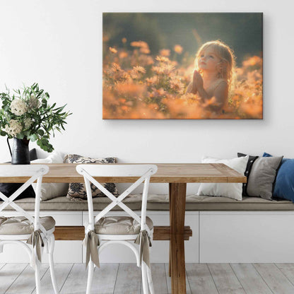 A Little Girl Amongst Orange Blossoms   Heartwarming Christian Canvas Wall Art Decor