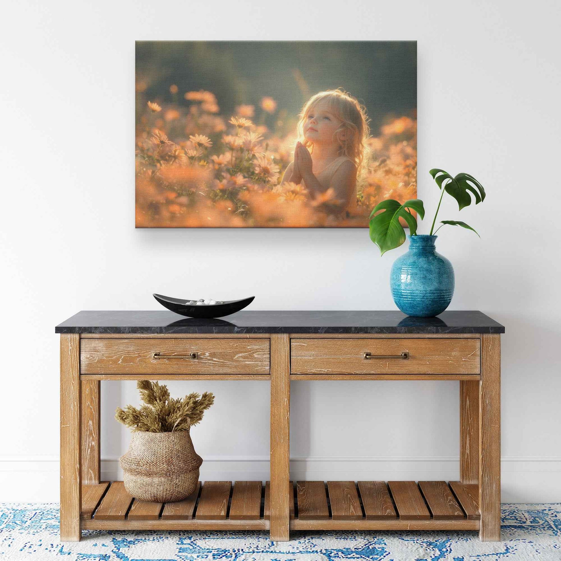 A Little Girl Amongst Orange Blossoms   Heartwarming Christian Canvas Wall Art Decor