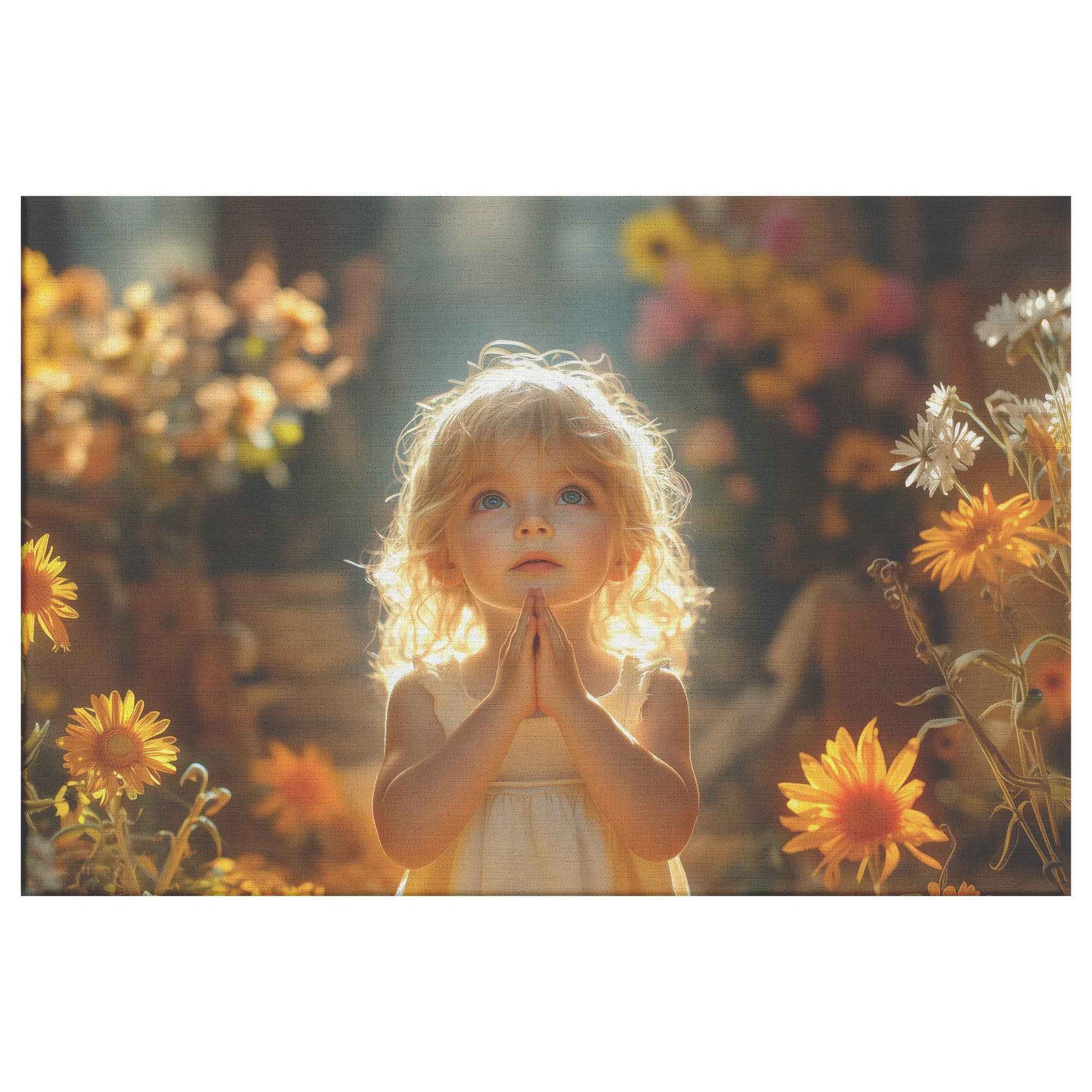 A Young Girl's Prayer Amongst Nature's Blooms   Uplifting Christian Canvas Wall Art Decor