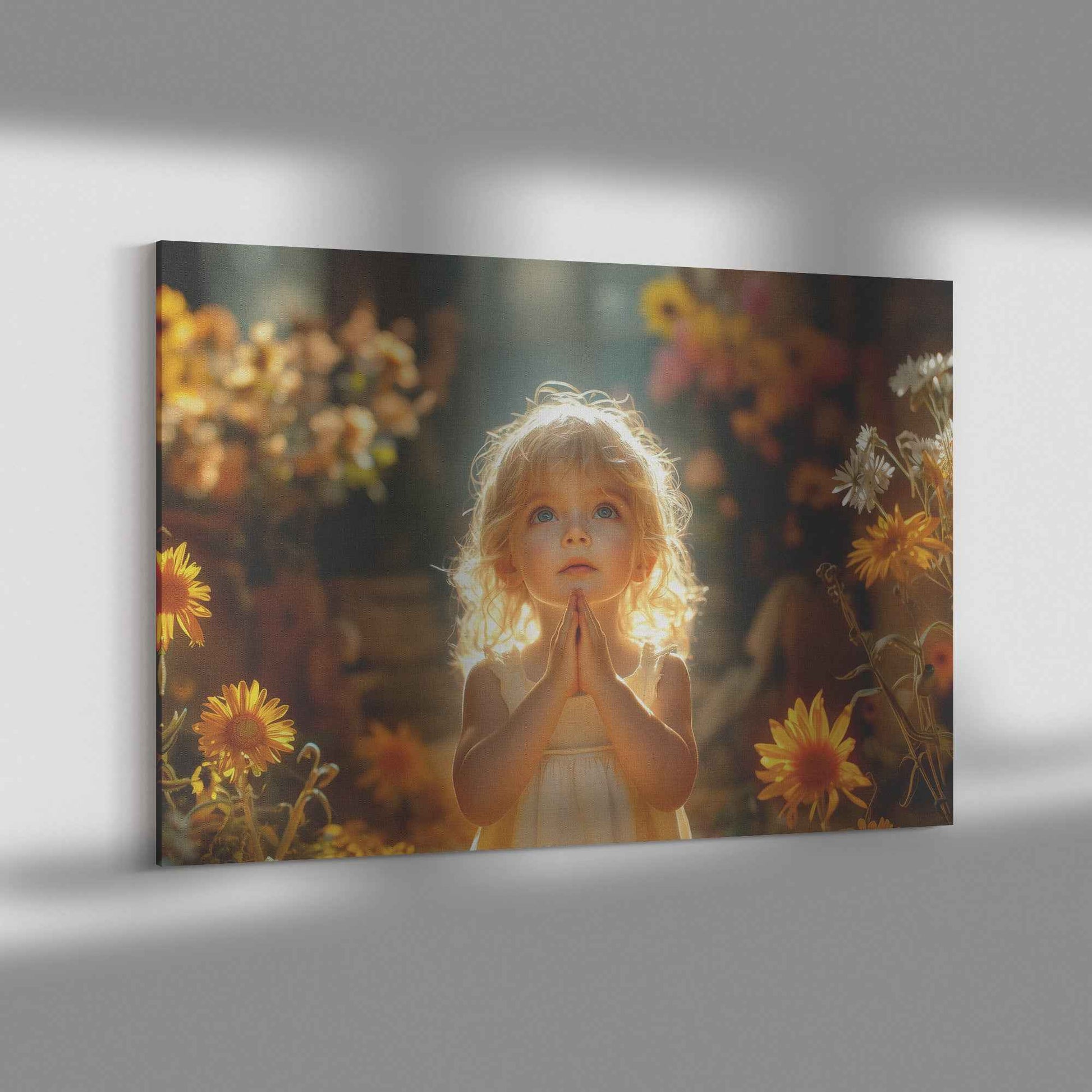 A Young Girl's Prayer Amongst Nature's Blooms   Uplifting Christian Canvas Wall Art Decor