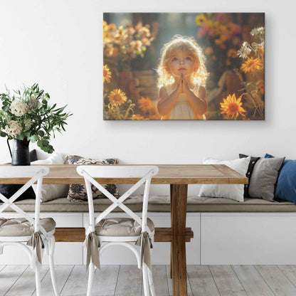 A Young Girl's Prayer Amongst Nature's Blooms   Uplifting Christian Canvas Wall Art Decor