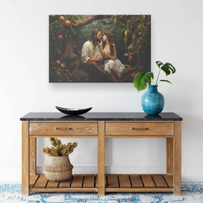 Adam & Eve In The Garden Of Eden In Love Canvas Wall Art