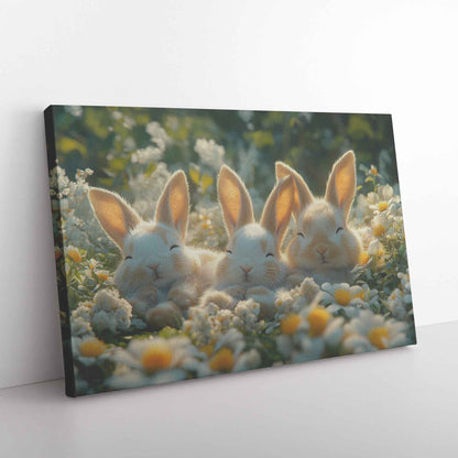 Adorable Baby Bunnies in Daisy Field Christian Canvas Wall Art Decor