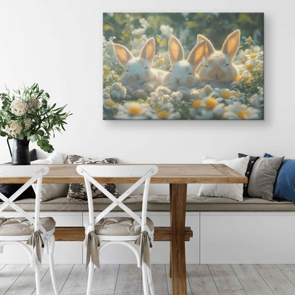 Adorable Baby Bunnies in Daisy Field Christian Canvas Wall Art Decor
