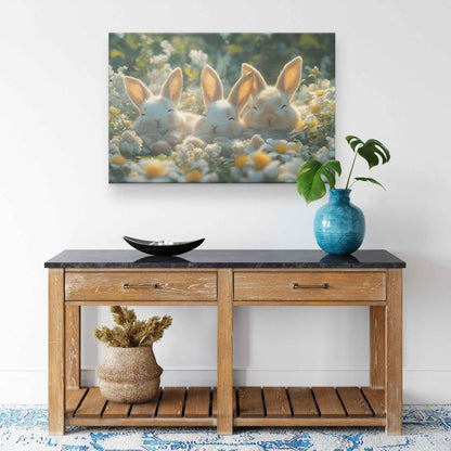 Adorable Baby Bunnies in Daisy Field Christian Canvas Wall Art Decor