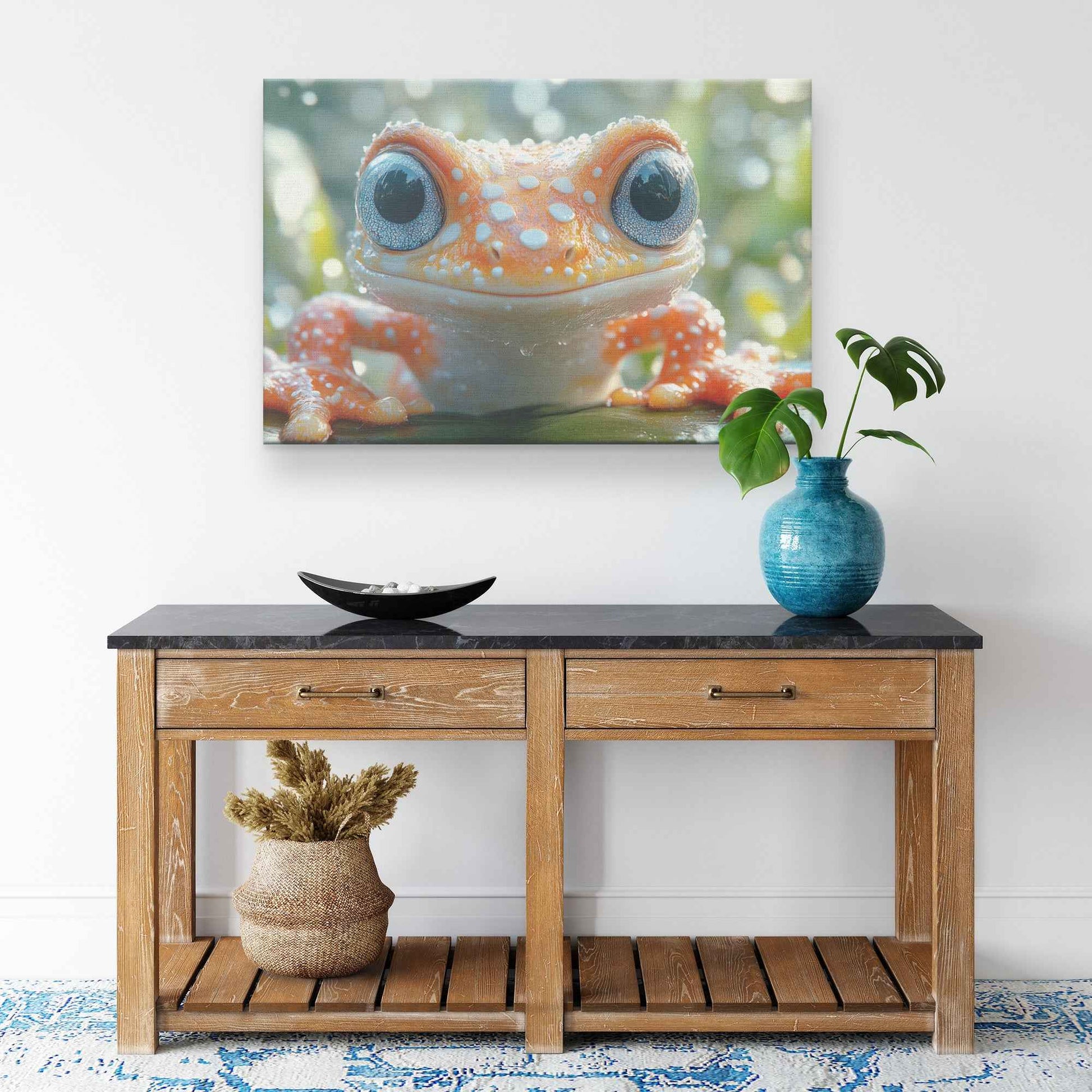 Adorable Baby Frog with Sparkling Blue Eyes in the Jungle Canvas Wall Art Decor