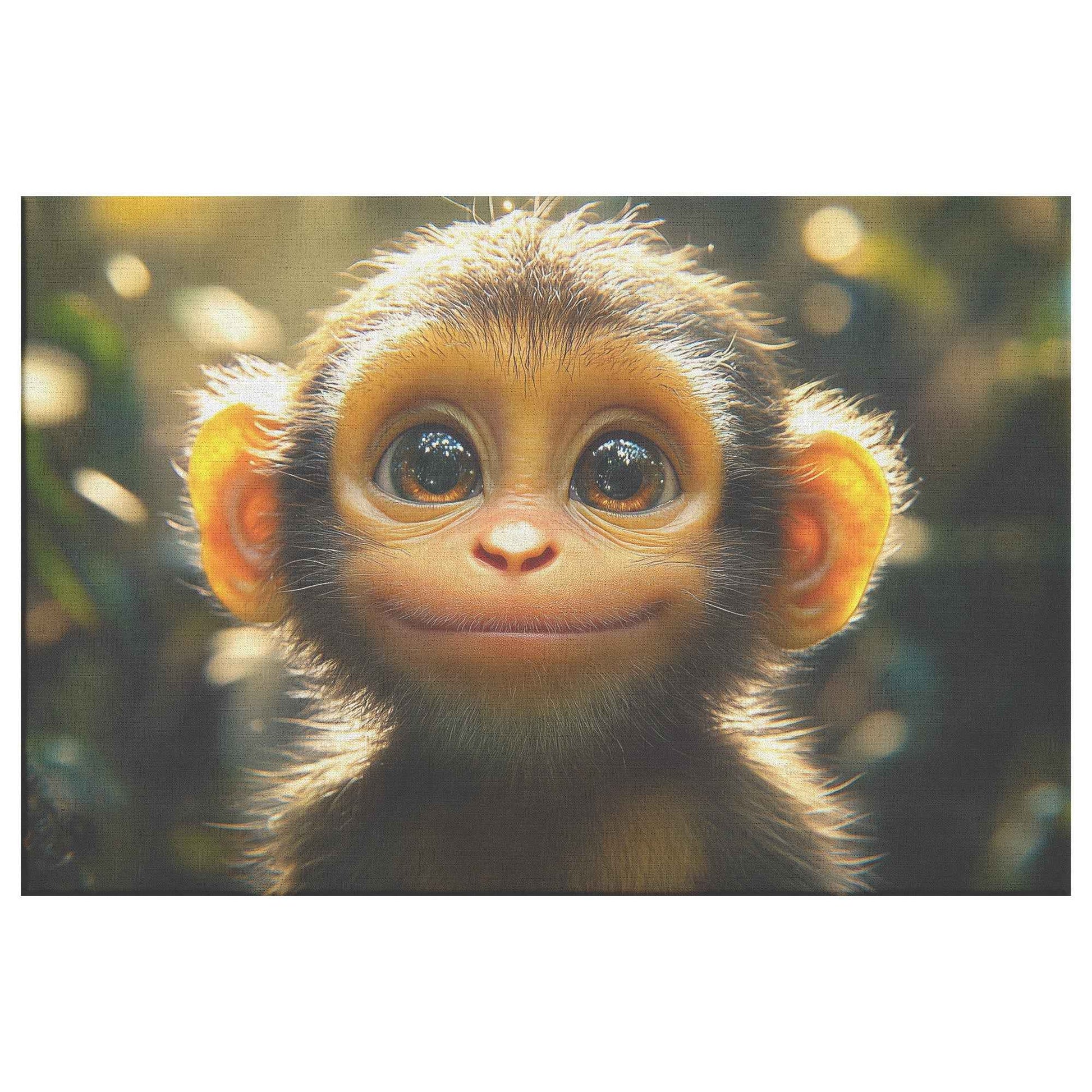 Adorable Baby Monkey in a Sunlit Forest Canvas Wall Art Decor