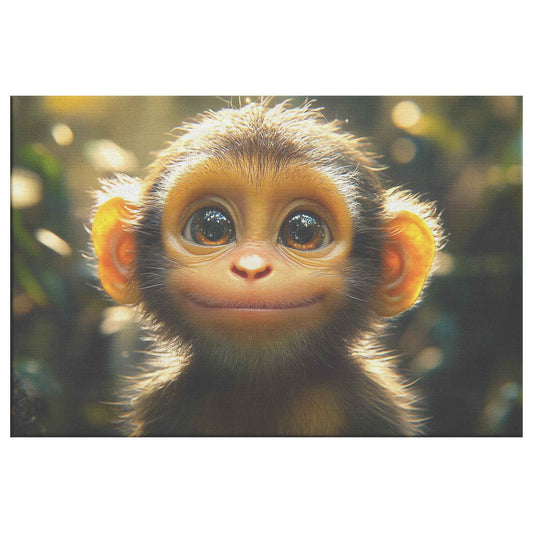 Adorable Baby Monkey in a Sunlit Forest Canvas Wall Art Decor