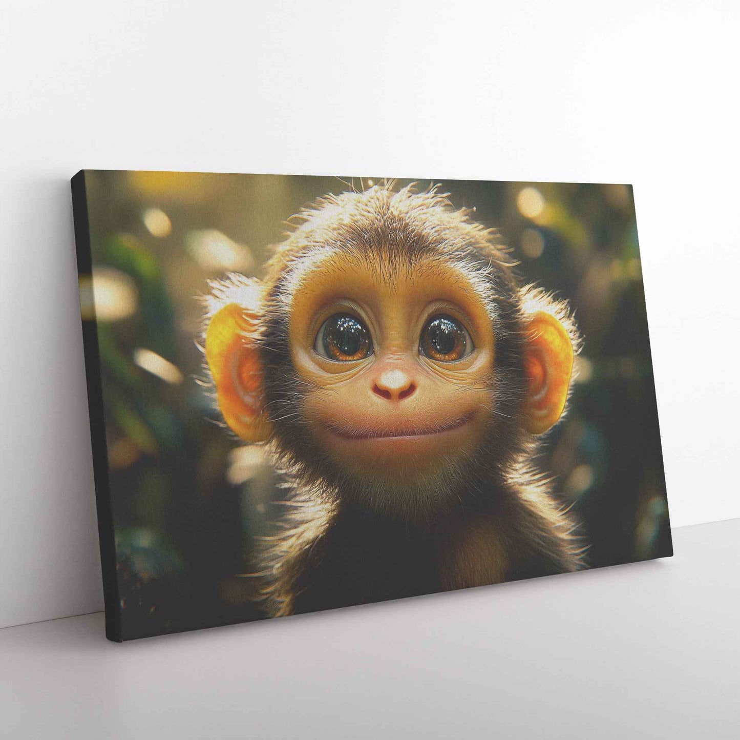 Adorable Baby Monkey in a Sunlit Forest Canvas Wall Art Decor