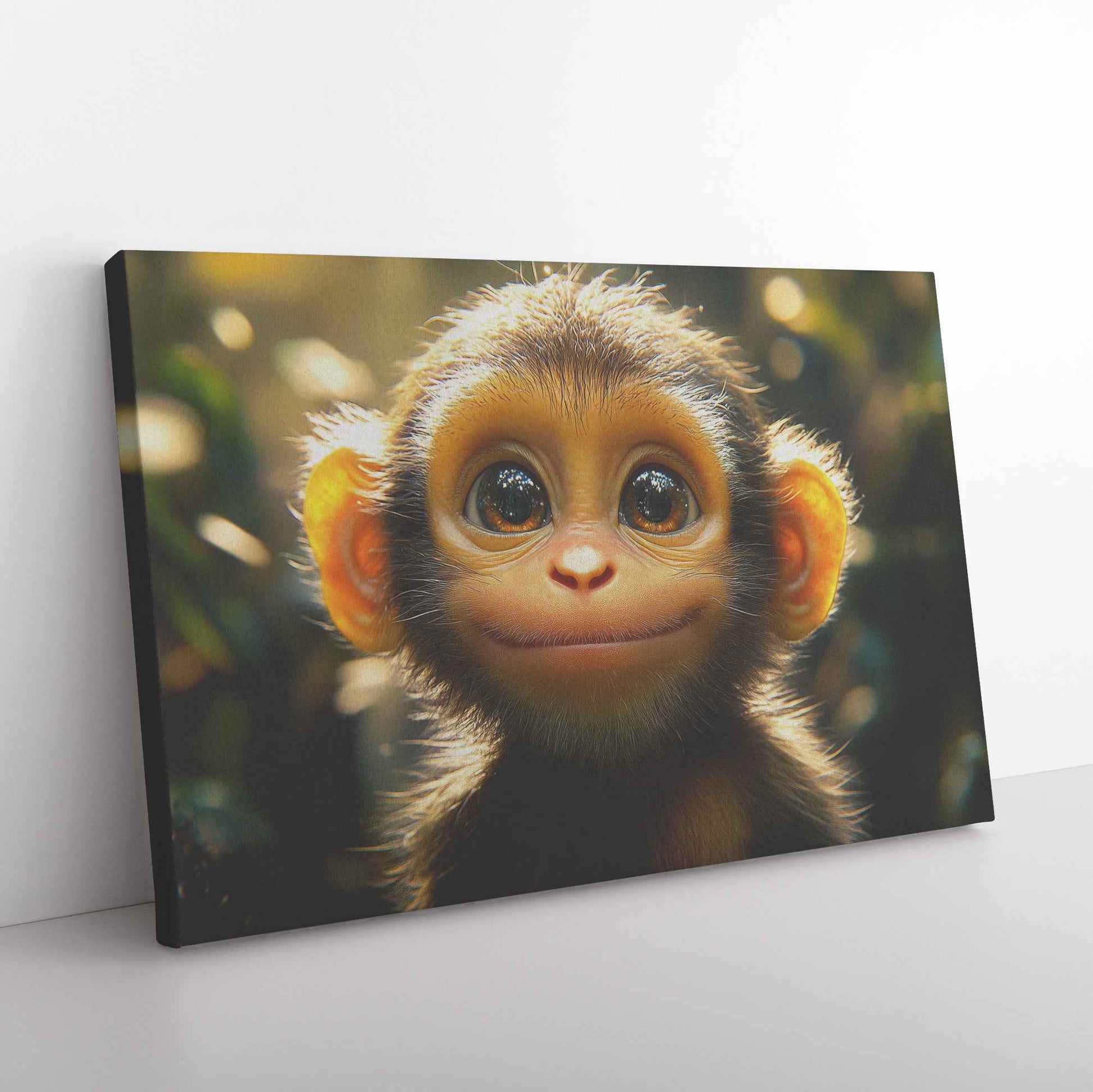 Adorable Baby Monkey in a Sunlit Forest Canvas Wall Art Decor
