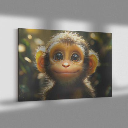 Adorable Baby Monkey in a Sunlit Forest Canvas Wall Art Decor