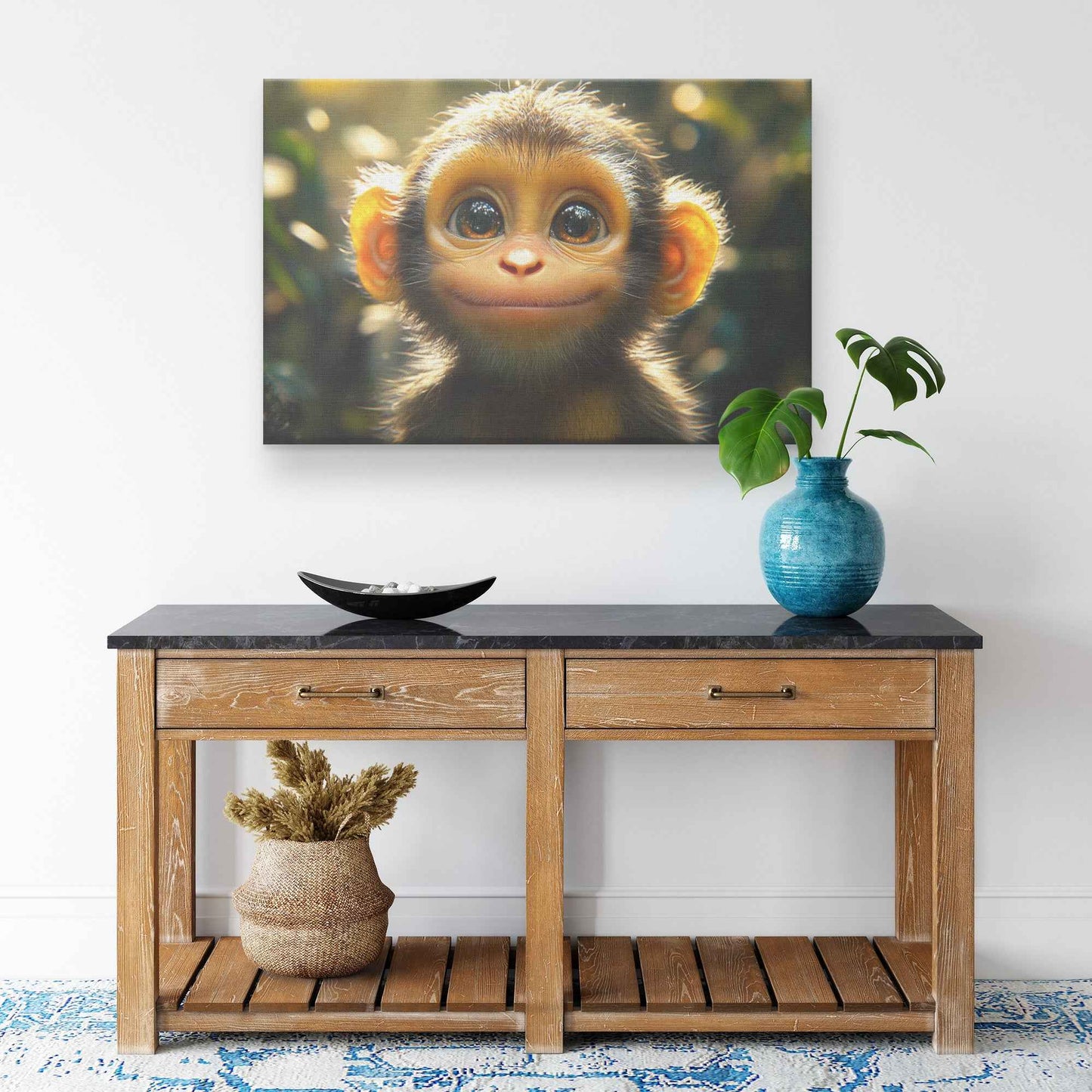 Adorable Baby Monkey in a Sunlit Forest Canvas Wall Art Decor
