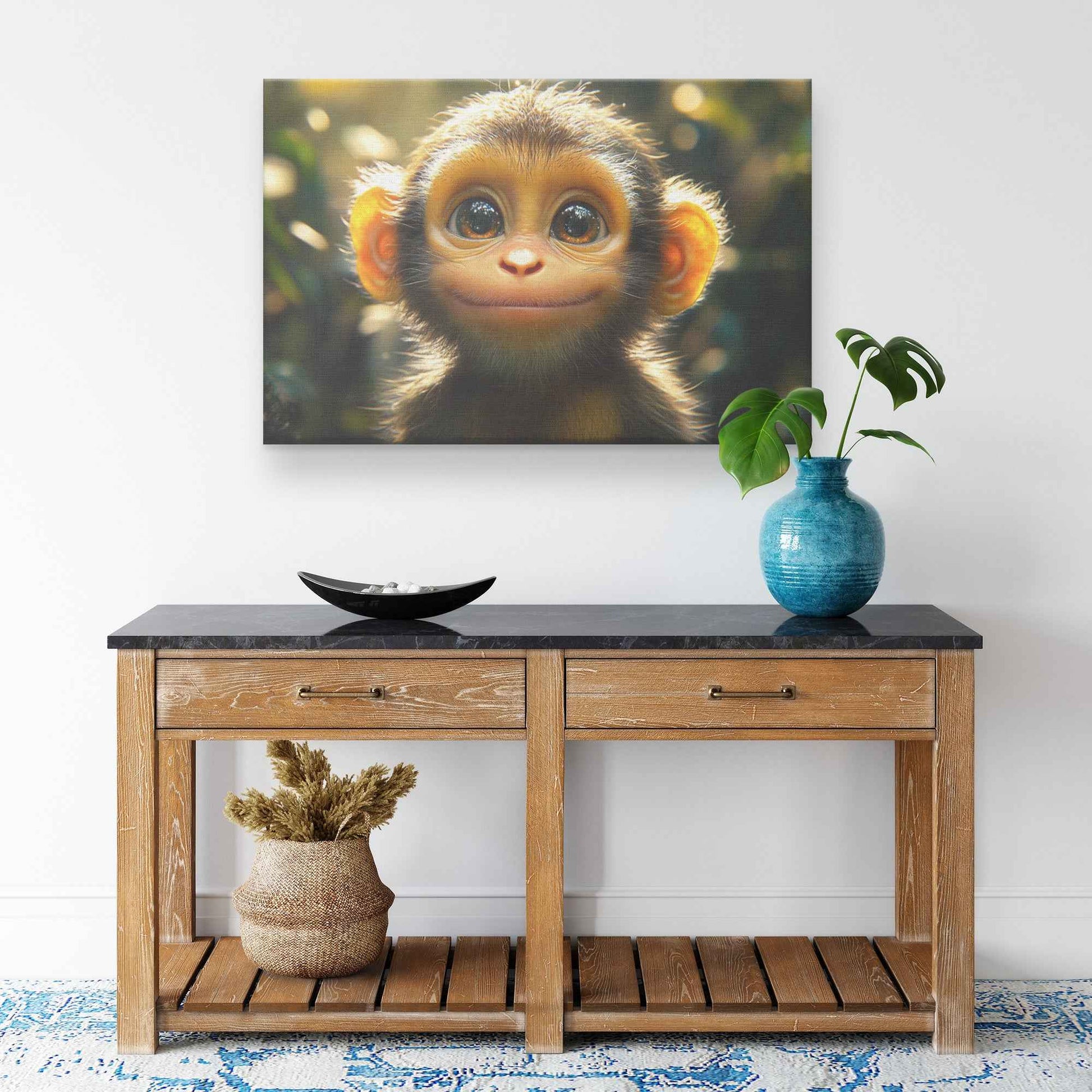 Adorable Baby Monkey in a Sunlit Forest Canvas Wall Art Decor